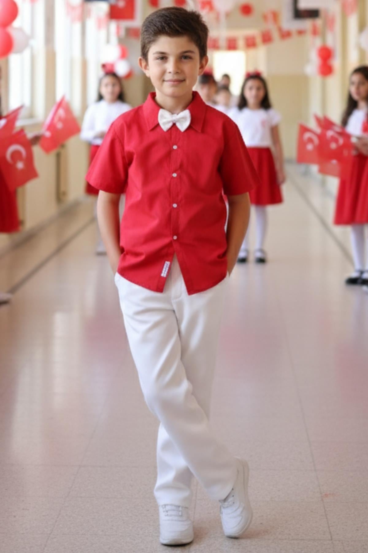 Parla Kids TAKIM 1 Erkek Çocuk Papyonlu Alt Üst Takım 23 Nisan 29 Ekim 10 Kasım 19 Mayıs Gösteri Kıyafetleri,  – Parla Kids resmi ürün görseli
