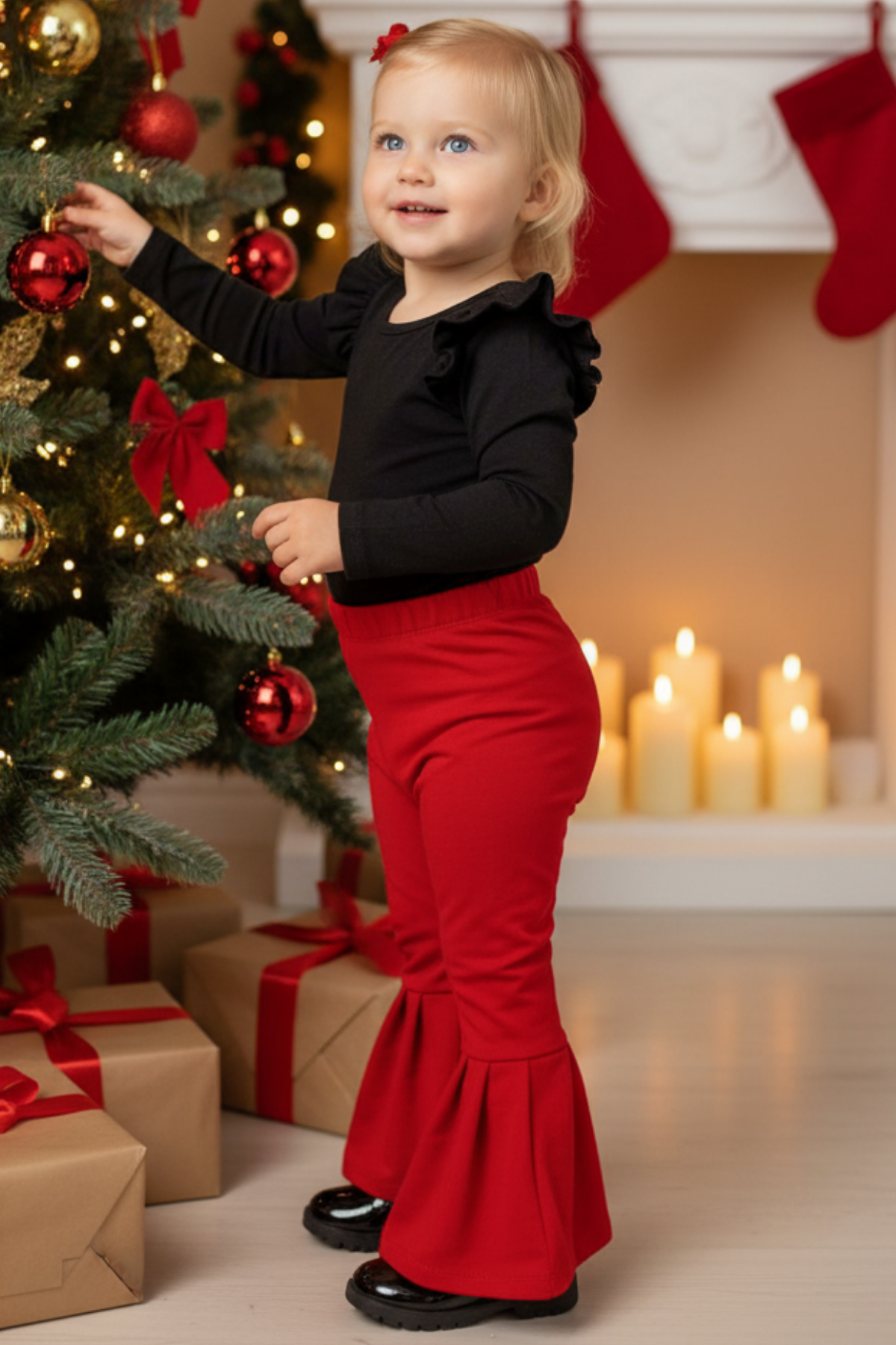 Parla Kids Kız Bebek Kırmızı İspanyol Paça Yüksek Bel Lastikli Tayt Pantolon ALT-0004.3, İNDİRİM – Parla Kids resmi ürün görseli