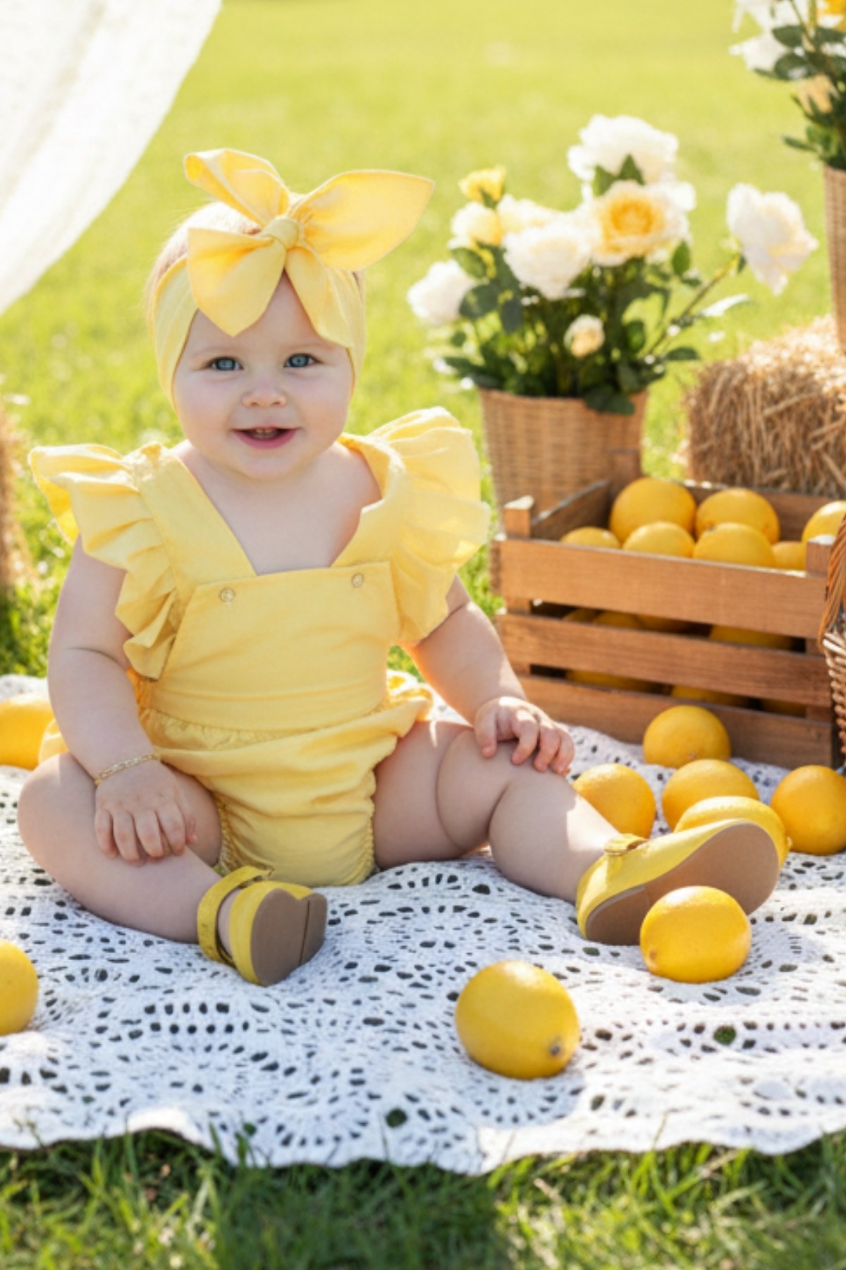 Parla Kids Kız Bebek Sarı Pamuklu Salopet Bandana Takım, İNDİRİM – Parla Kids resmi ürün görseli
