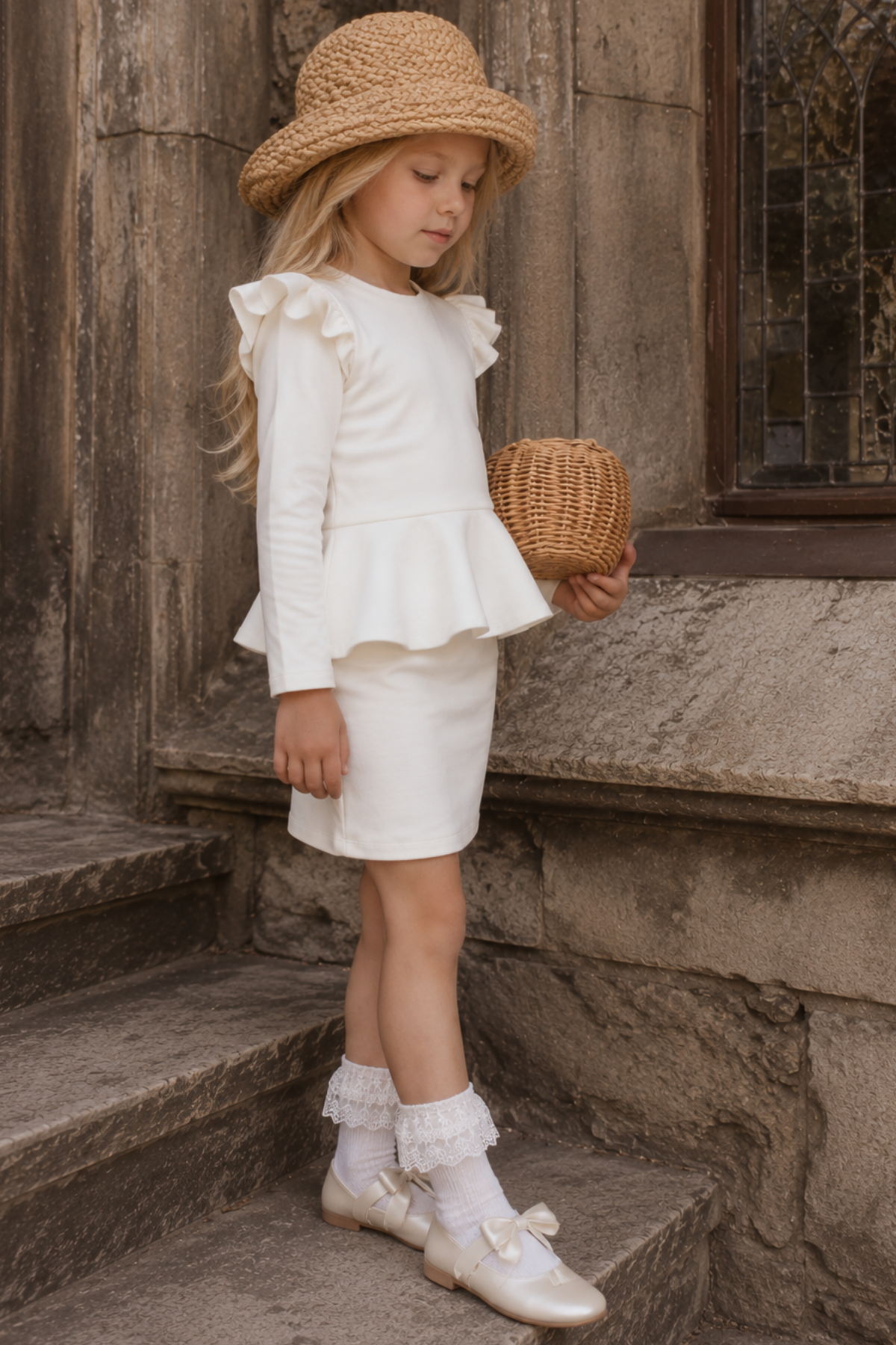 Parla Kids Kız Çocuk Diana Krem Renkli Volan Etekli Fırfır Detaylı Uzun Kollu Elbise, Elbise – Parla Kids resmi ürün görseli