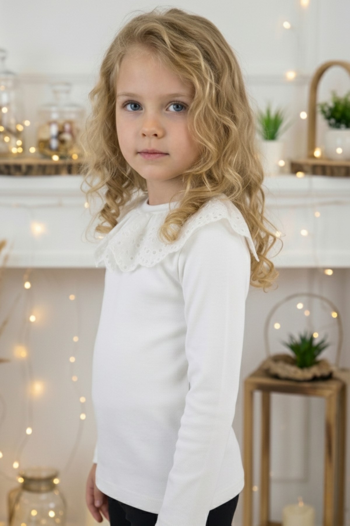 Parla Kids Kız Çocuk Ekru Uzun Kollu Bisiklet Yaka Fisto Detaylı Body Bluz, Body/Bluz – Parla Kids resmi ürün görseli