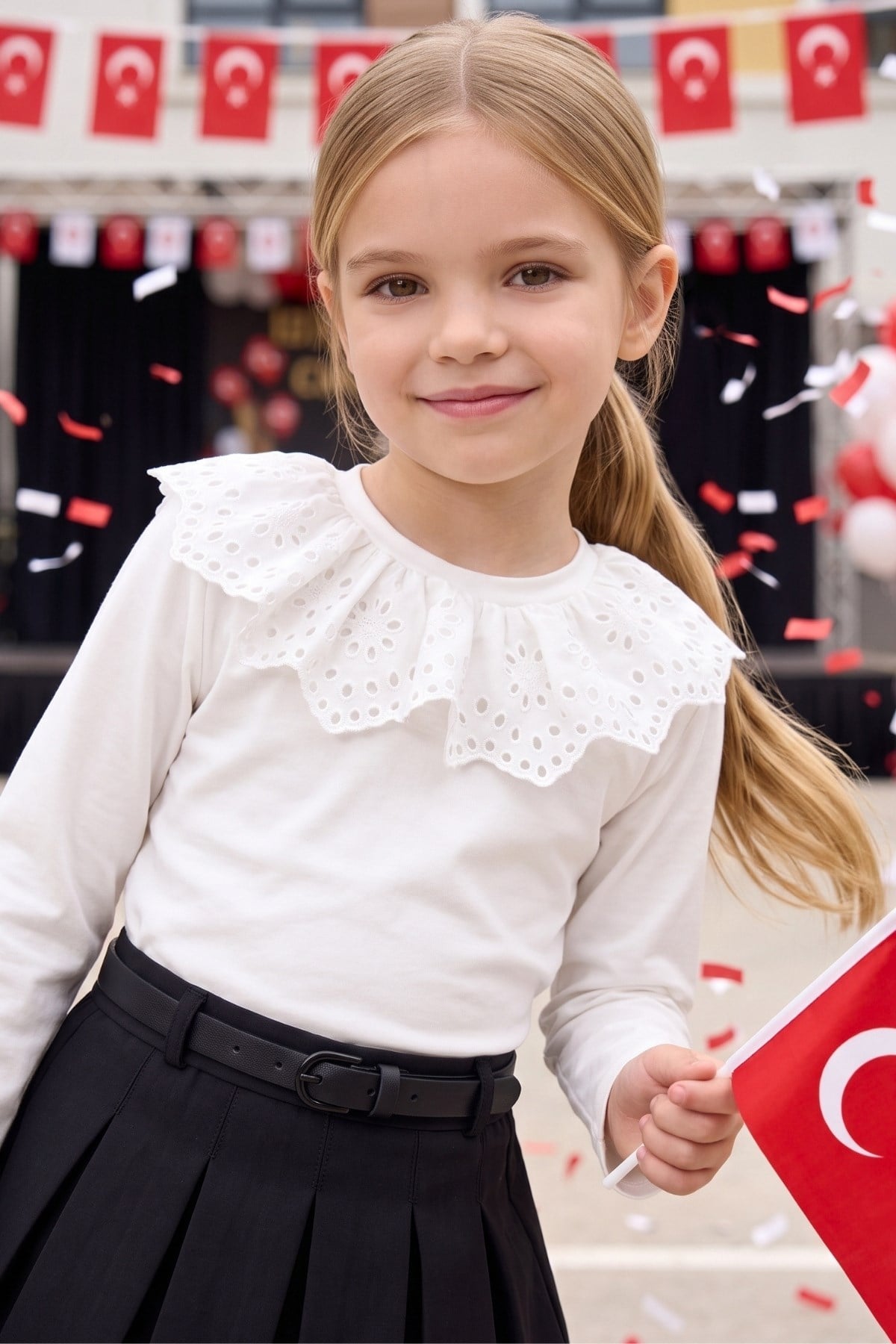 Parla Kids Kız Çocuk Ekru Uzun Kollu Bisiklet Yaka Fisto Detaylı Body Bluz, Body/Bluz – Parla Kids resmi ürün görseli