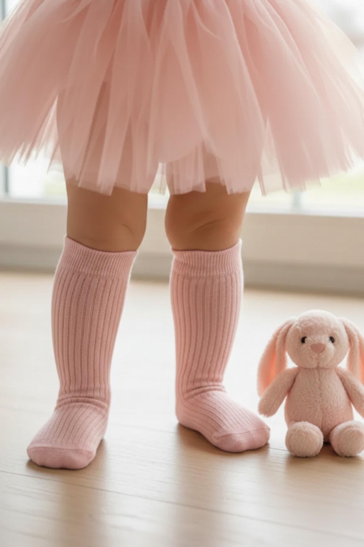 Parla Kids Kız Çocuk Fiyonk Detaylı Diz Altı Çorap / Pembe AR-0090.2,  – Parla Kids resmi ürün görseli