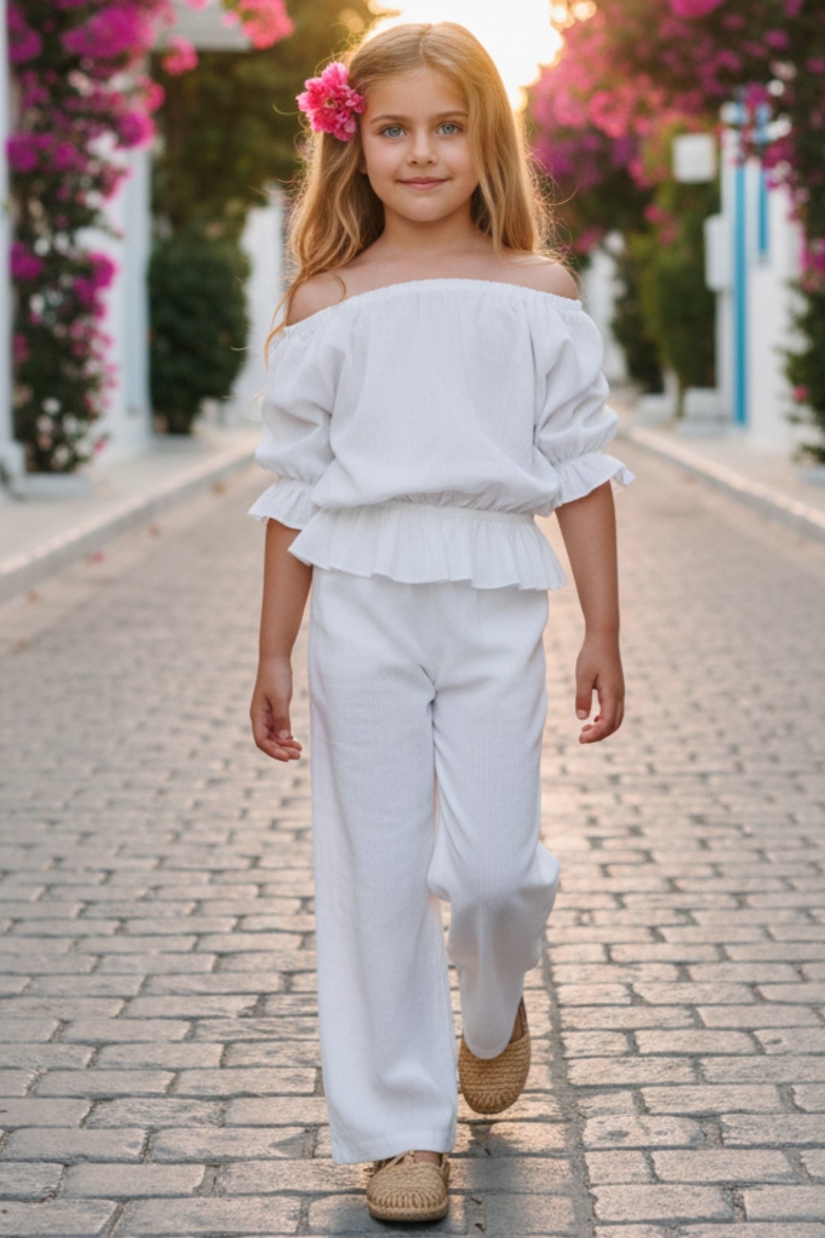 Parla Kids Kız Çocuk Beyaz Şile Bezi Pantolon Takım, Takımlar – Parla Kids resmi ürün görseli