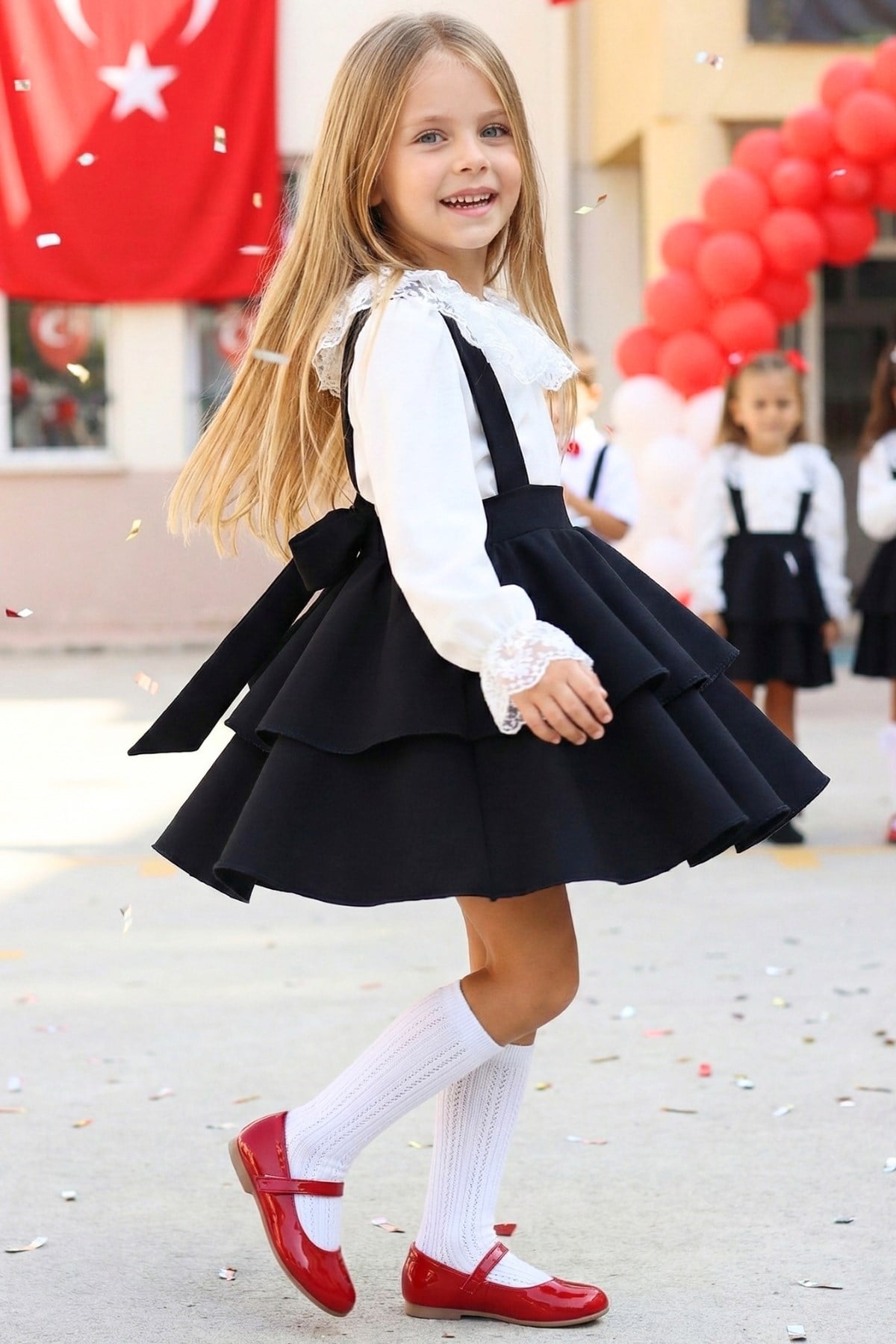 Parla Kids Kız Çocuk Helen Siyah Elbise Jile Dantel Bluz 23 Nisan 29 Ekim Gösteri Kıyafeti Uzun Kollu, Elbise – Parla Kids resmi ürün görseli