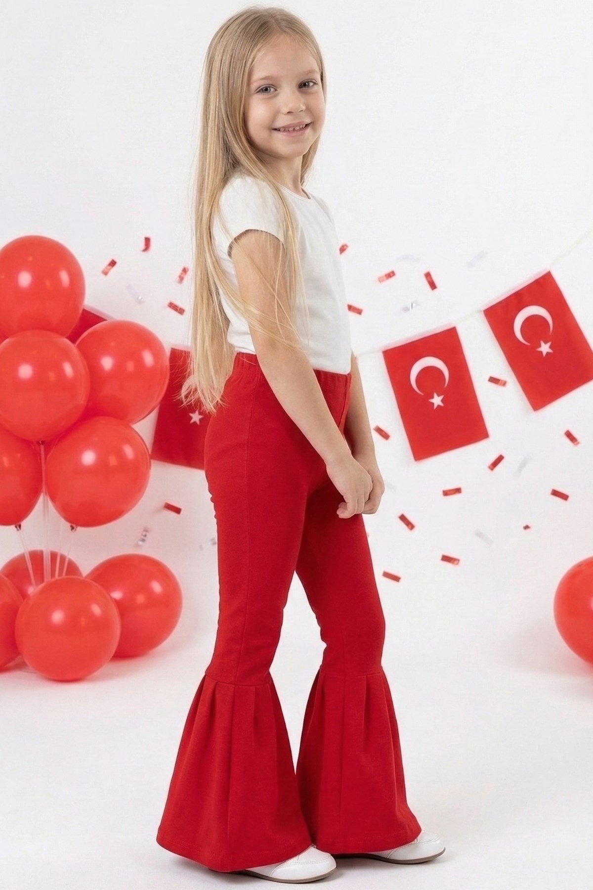 Parla Kids Kız Çocuk Kırmızı İspanyol Paça Yüksek Bel Lastikli Tayt Pantolon, Tayt/Pantolon – Parla Kids resmi ürün görseli