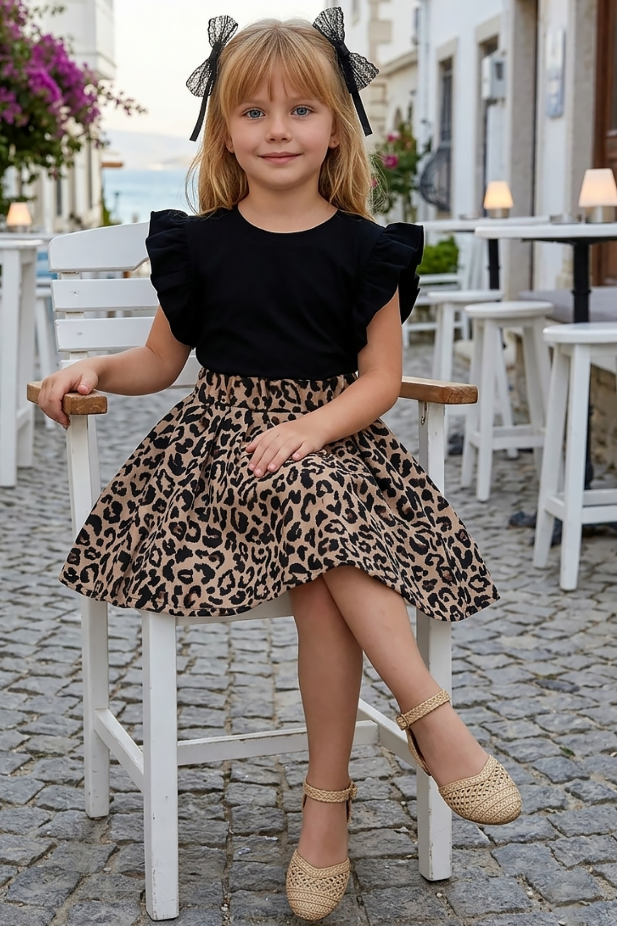 Parla Kids Kız Çocuk Leopar Kısa Kollu Fırfırlı Elbise Toka Takım, Elbise – Parla Kids resmi ürün görseli