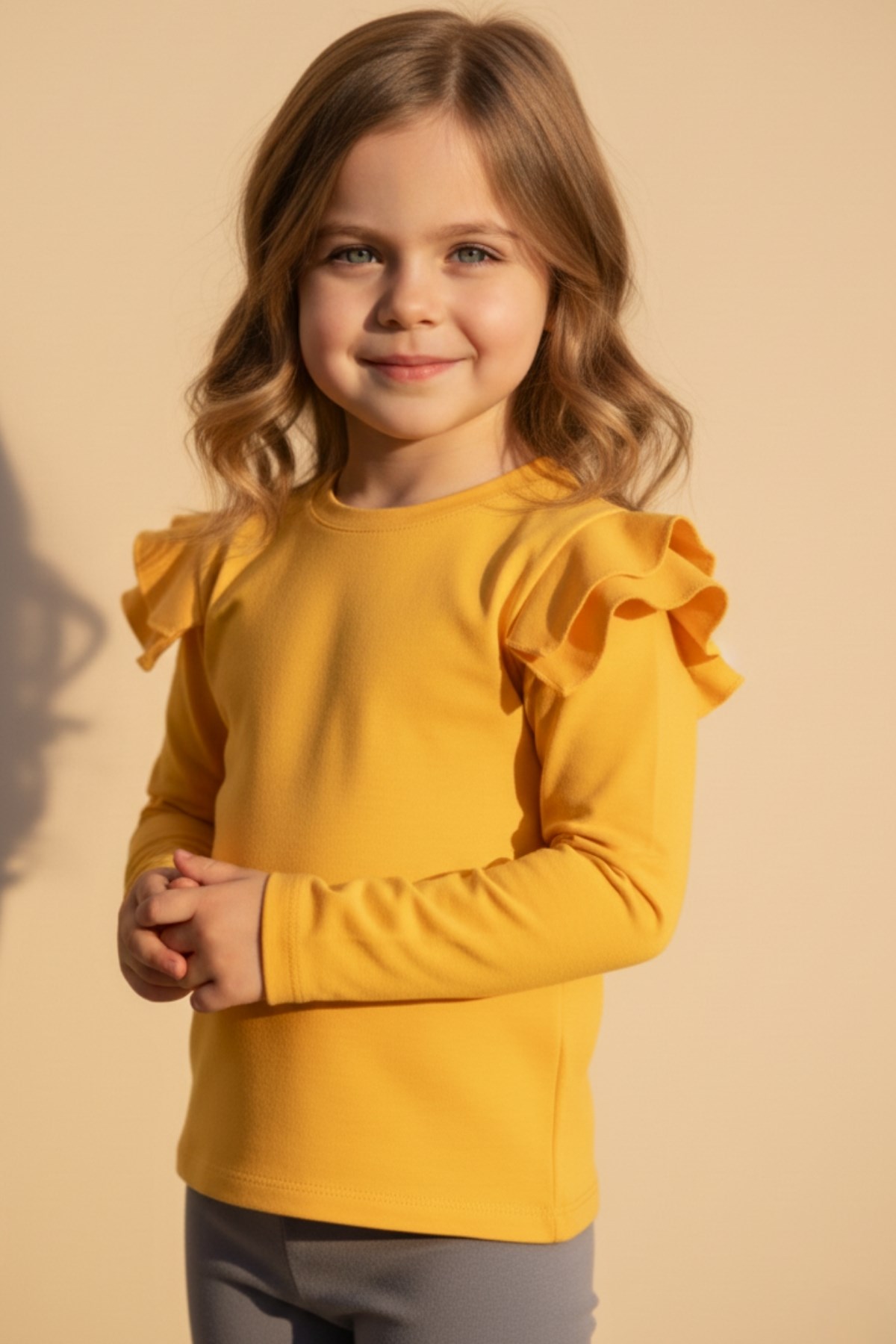 Parla Kids Kız Çocuk Sarı Omuz Fırfırlı Bisiklet Yaka Body Sweatshirt, Body/Bluz – Parla Kids resmi ürün görseli