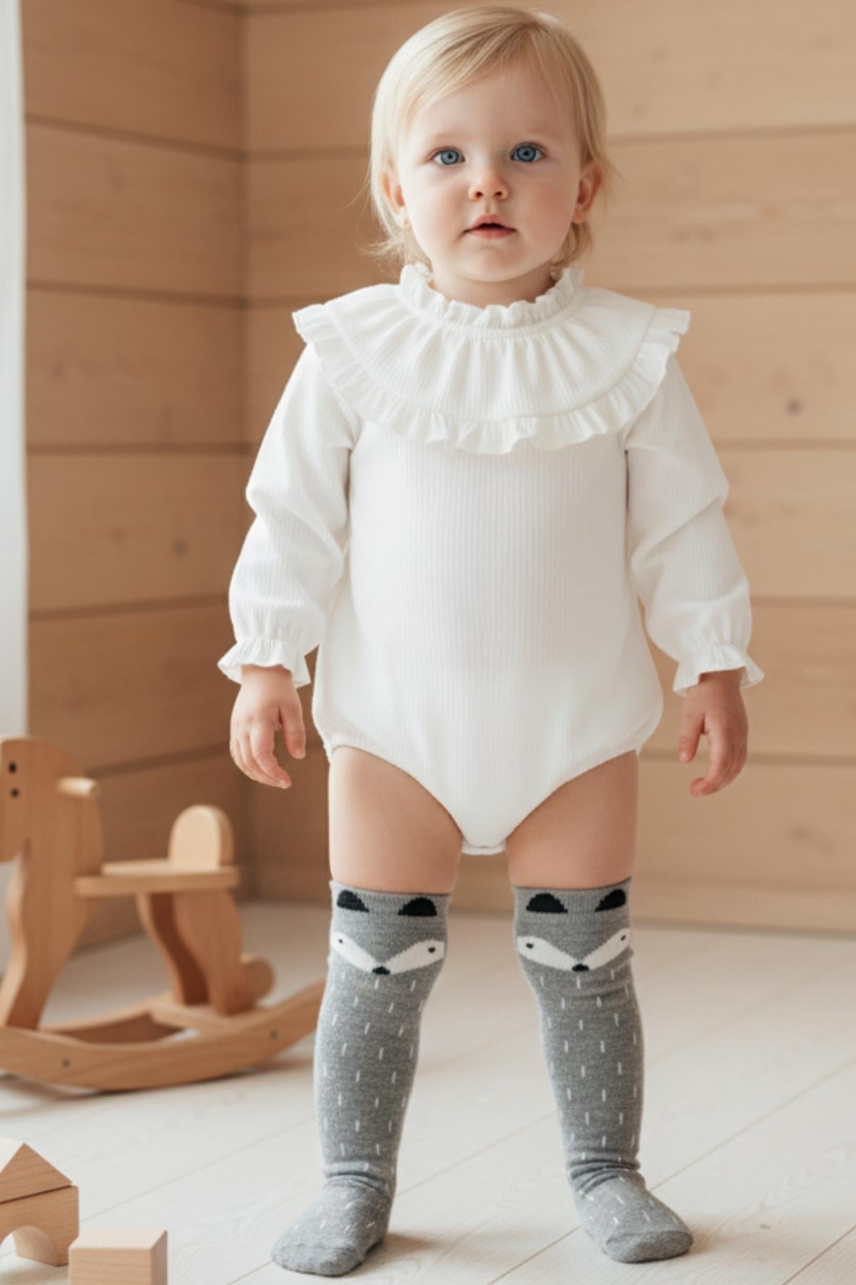 Parla Kids Kız Çocuk Tilki Desen Çorap/GRİ,  – Parla Kids resmi ürün görseli