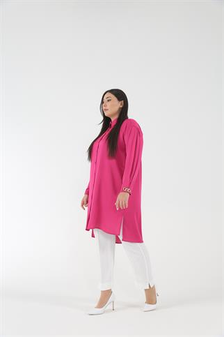 Müsemma Büyük Beden Dokuma Kumaş Ön Kapaması Baskı Düğme Bahar Gömlek 23YGML-MUS0013