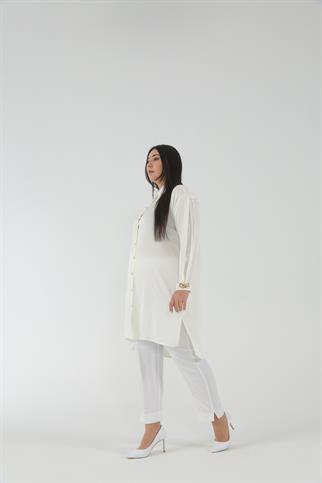 Müsemma Büyük Beden Dokuma Kumaş Ön Kapaması Baskı Düğme Bahar Gömlek 23YGML-MUS0013