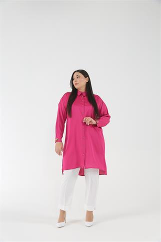 Müsemma Büyük Beden Dokuma Kumaş Ön Kapaması Baskı Düğme Bahar Gömlek 23YGML-MUS0013