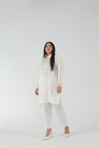 Müsemma Büyük Beden Dokuma Kumaş Ön Kapaması Baskı Düğme Bahar Gömlek 23YGML-MUS0013