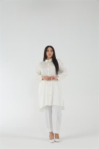 Müsemma Büyük Beden Dokuma Kumaş Ön Kapaması Baskı Düğme Bahar Gömlek 23YGML-MUS0013