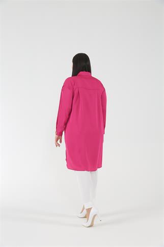 Müsemma Büyük Beden Dokuma Kumaş Ön Kapaması Baskı Düğme Bahar Gömlek 23YGML-MUS0013