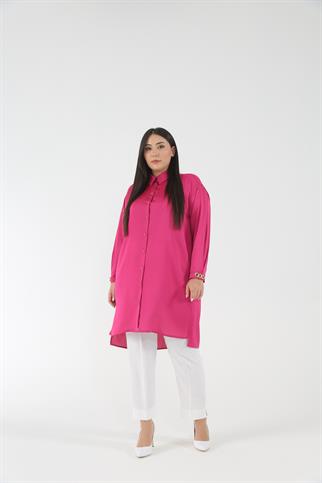 Müsemma Büyük Beden Dokuma Kumaş Ön Kapaması Baskı Düğme Bahar Gömlek 23YGML-MUS0013