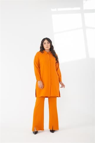 Müsemma Büyük Beden Dokuma Kumaş Ön Yırtmaç ve Dikiş Detaylı Erva Pantolon 23KPNT-MUS0002