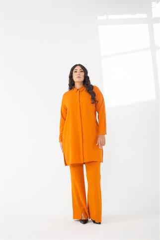 Müsemma Büyük Beden Dokuma Kumaş Ön Yırtmaç ve Dikiş Detaylı Erva Pantolon 23KPNT-MUS0002