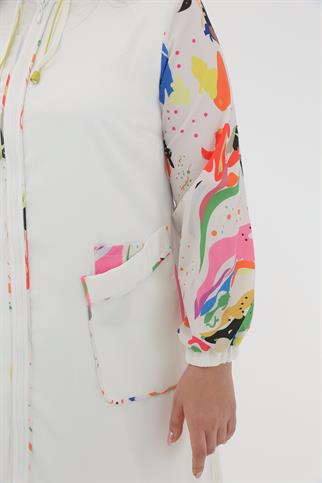 Müsemma Büyük Beden Dokuma Kumaş Renkli Kombin Geçişli Spor Gökkuşağı Kap 23YKAP-MUS0011