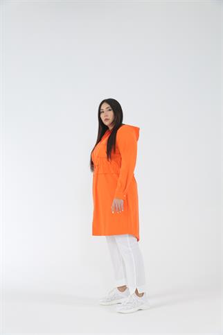 Müsemma Büyük Beden Dokuma Kumaş Sabit Kapüşonlu Önü Fermuarlı Paris Trench 23YTRE-MUS0003