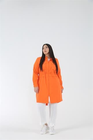 Müsemma Büyük Beden Dokuma Kumaş Sabit Kapüşonlu Önü Fermuarlı Paris Trench 23YTRE-MUS0003