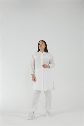 Müsemma Büyük Beden Dokuma Kumaş Süs Cep Detaylı Kolları Lastikli Ceylin Gömlek 23YGML-MUS0003