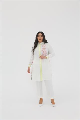 Müsemma Büyük Beden Dokuma Kumaş Tasarım Gökkuşağı Gömlek 23YGML-MUS0006