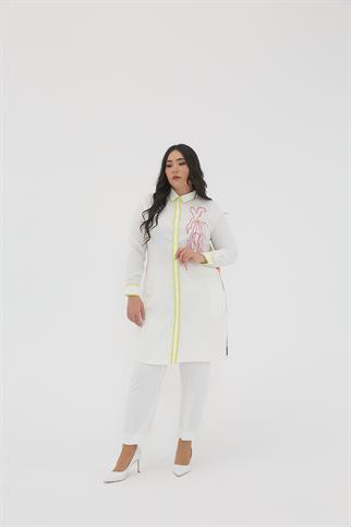 Müsemma Büyük Beden Dokuma Kumaş Tasarım Gökkuşağı Gömlek 23YGML-MUS0006