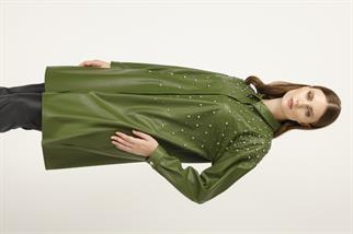 Müsemma Büyük Beden Suni Deri Kumaş Yakut Gömlek 24KGML-MUS0004