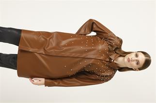 Müsemma Büyük Beden Suni Deri Kumaş Yakut Gömlek 24KGML-MUS0004