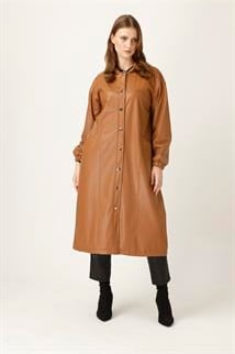 Müsemma Suni Deri Önü Düğme Kapamalı Şevin Kap 24KKAP-MUS0002