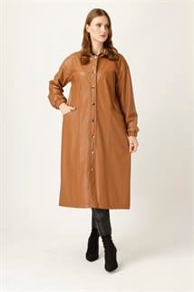 Müsemma Suni Deri Önü Düğme Kapamalı Şevin Kap 24KKAP-MUS0002