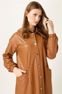 Müsemma Suni Deri Önü Düğme Kapamalı Şevin Kap 24KKAP-MUS0002