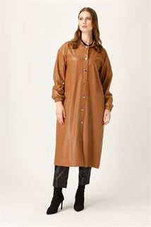 Müsemma Suni Deri Önü Düğme Kapamalı Şevin Kap 24KKAP-MUS0002