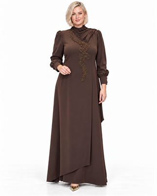 MÜSEMMA ZERAY ELBİSE KAHVE 27KELB-MUS0002