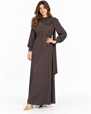 MÜSEMMA ZERAY ELBİSE KAHVE 27KELB-MUS0002