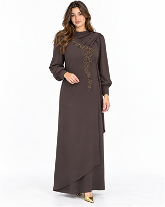MÜSEMMA ZERAY ELBİSE KAHVE 27KELB-MUS0002