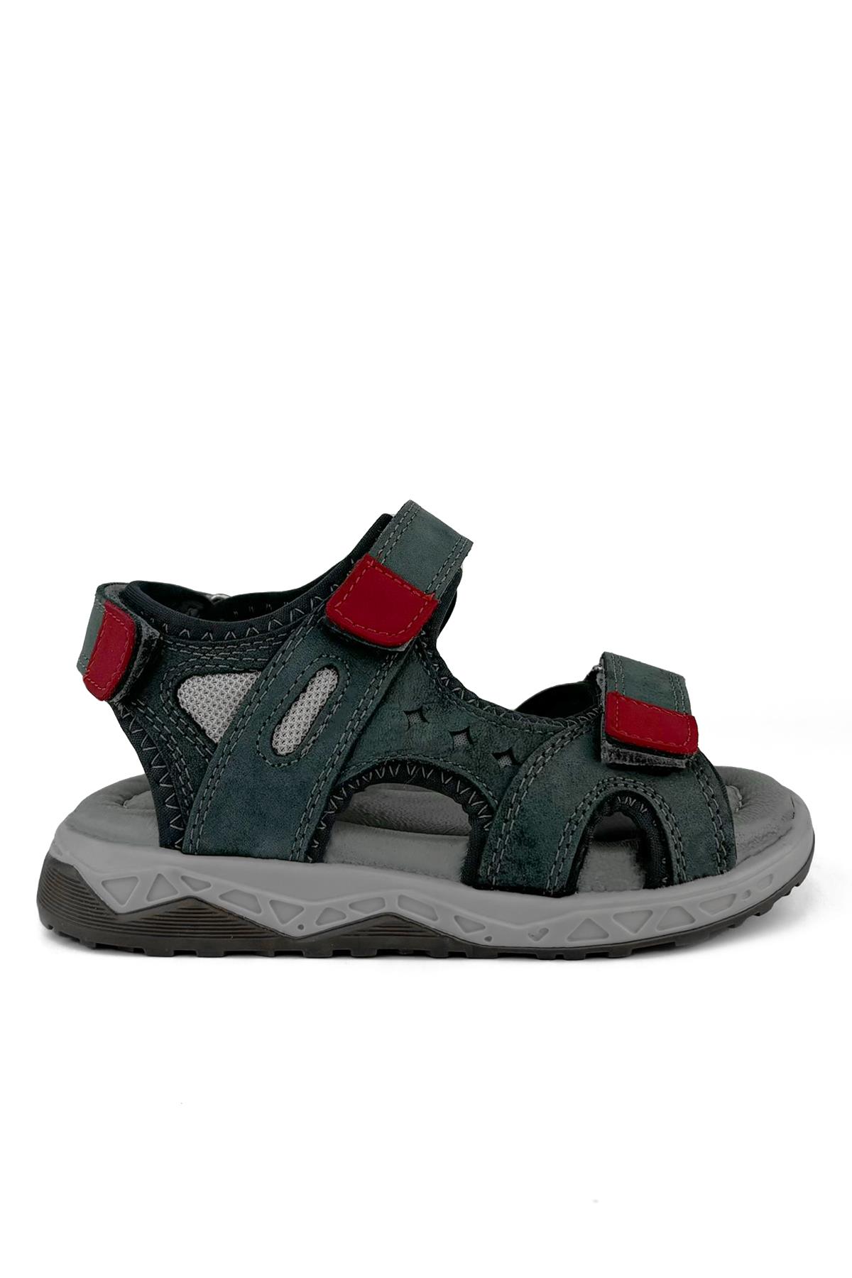 Gri - Kırmızı Erkek Çocuk Sandalet