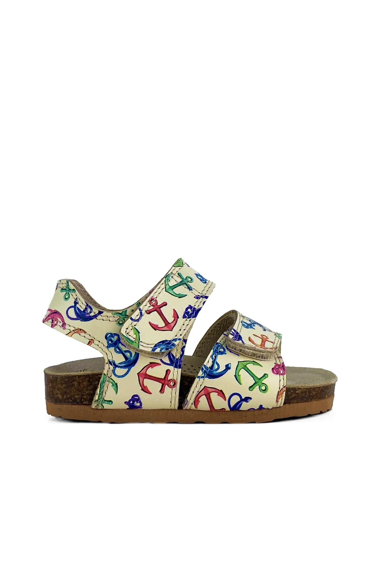 Krem - Çapa Desenli Erkek Çocuk Sandalet