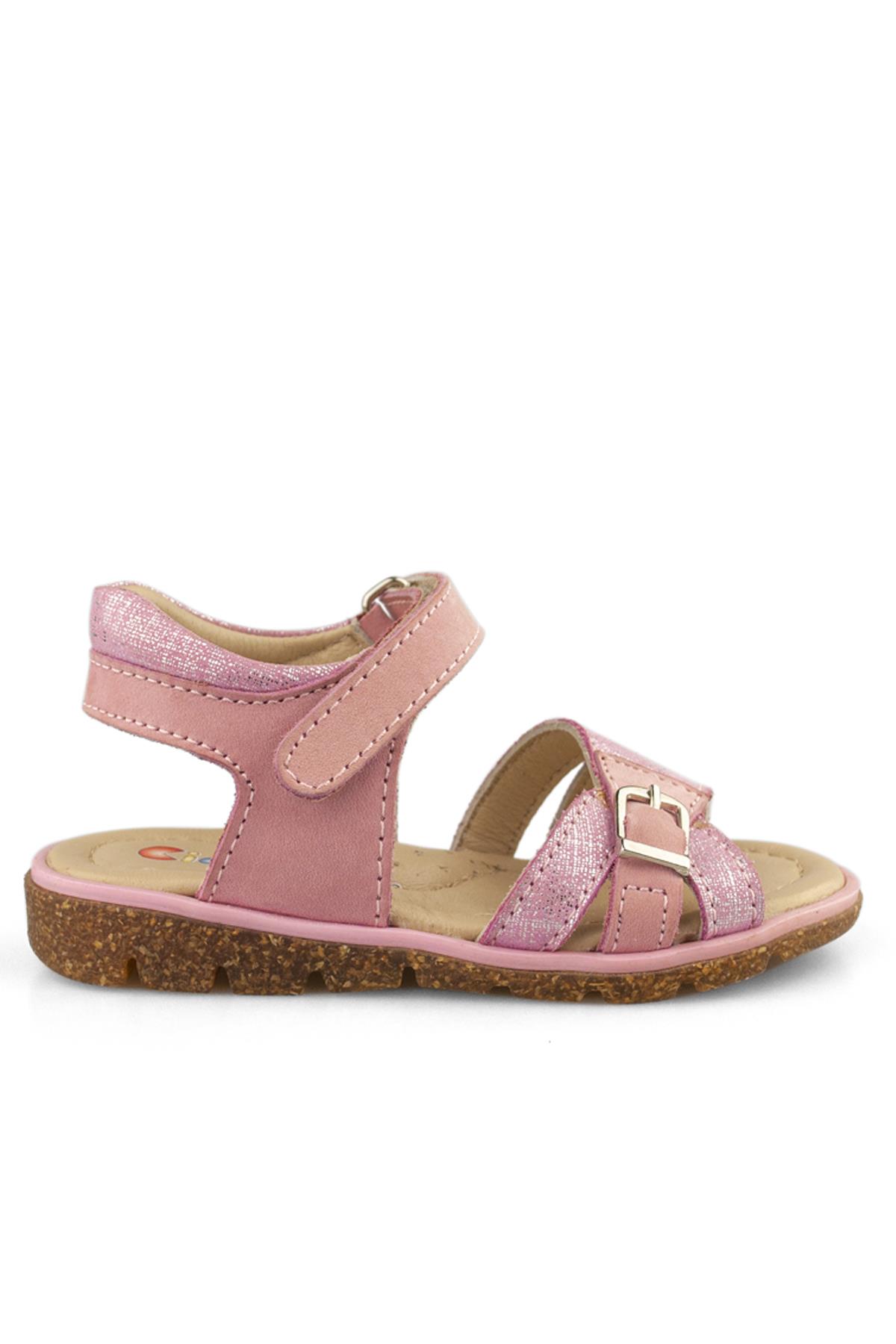 Pembe Deri Kız Çocuk Sandalet