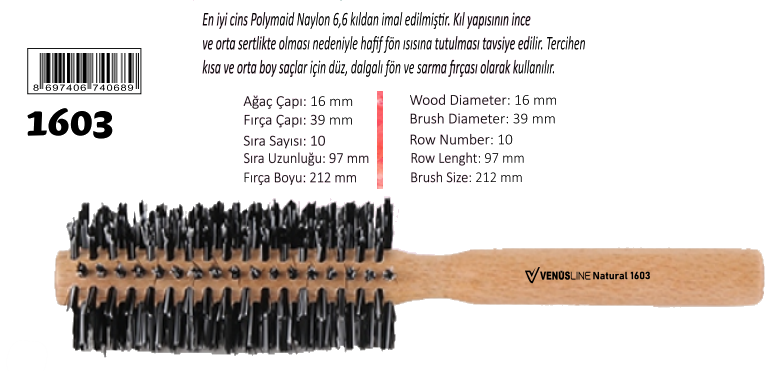 VENUSLINE NATURAL SAÇ FIRÇASI 1603