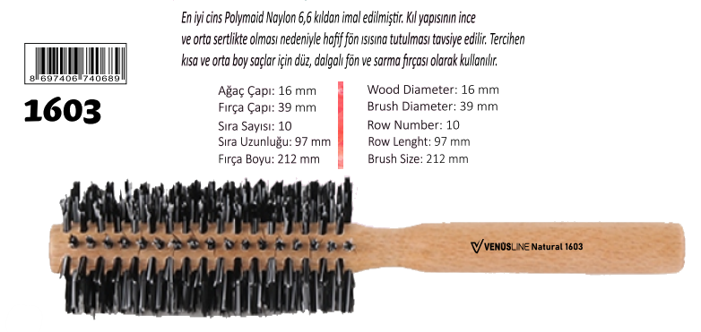 VENUSLINE NATURAL SAÇ FIRÇASI 1603