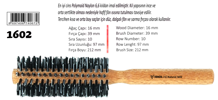 VENUSLINE  NATURE SAÇ FIRÇASI 1602