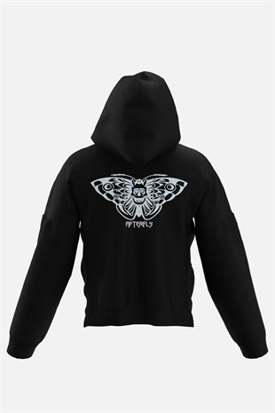 AFTERBASE Acid Butterfly Gri Reflektörlü Kapüşonlu Oversize Sweatshirt