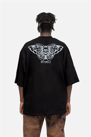 AFTERBASE Acid Butterfly Gri Reflektörlü Oversize T-shirt