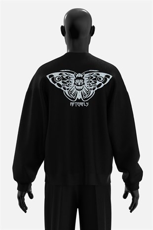 AFTERBASE Acid Butterfly Gri Reflektörlü Oversize Sweatshirt