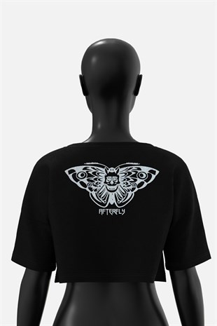 AFTERBASE Acid Butterfly Gri Reflektörlü Crop T-shirt