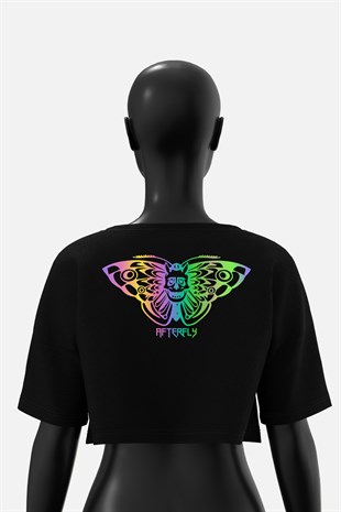 AFTERBASE Acid Butterfly Reflektörlü Crop T-shirt