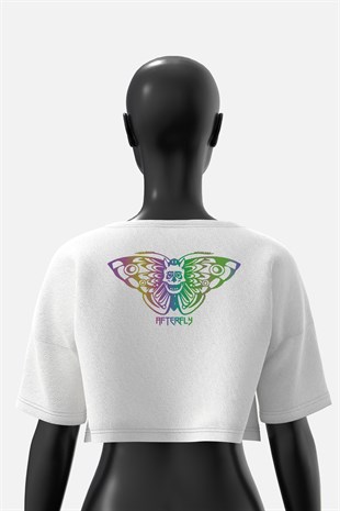 AFTERBASE Acid Butterfly Reflektörlü Crop T-shirt