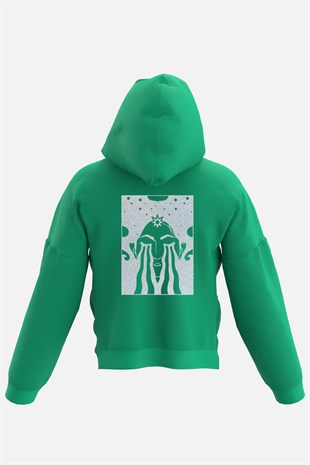 AFTERBASE Acid Cry Gri Reflektörlü Oversize Yeşil Kapüşonlu  Sweatshirt